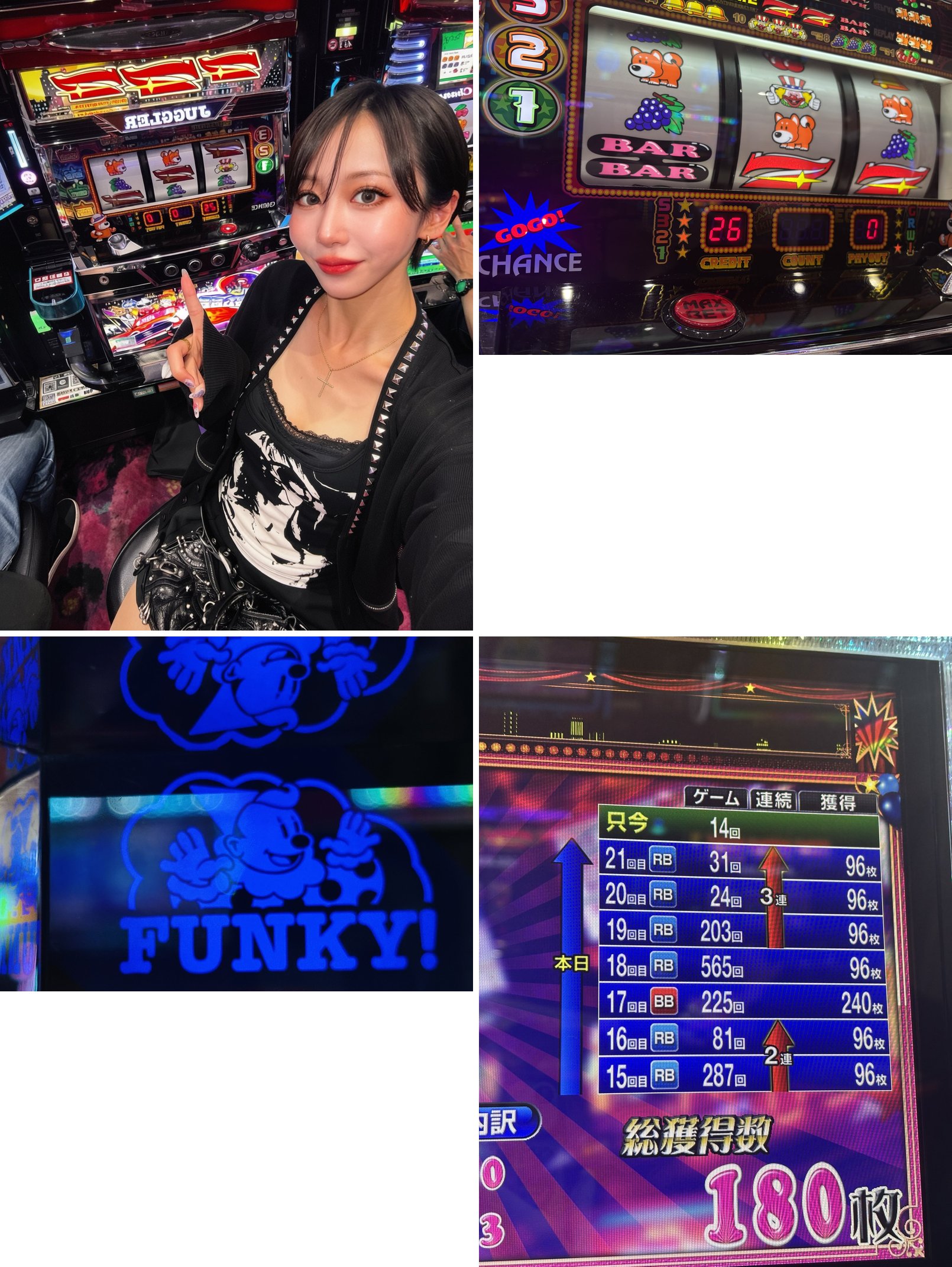 椿さんの着席台ファンキージャグラーと、その稼働の様子